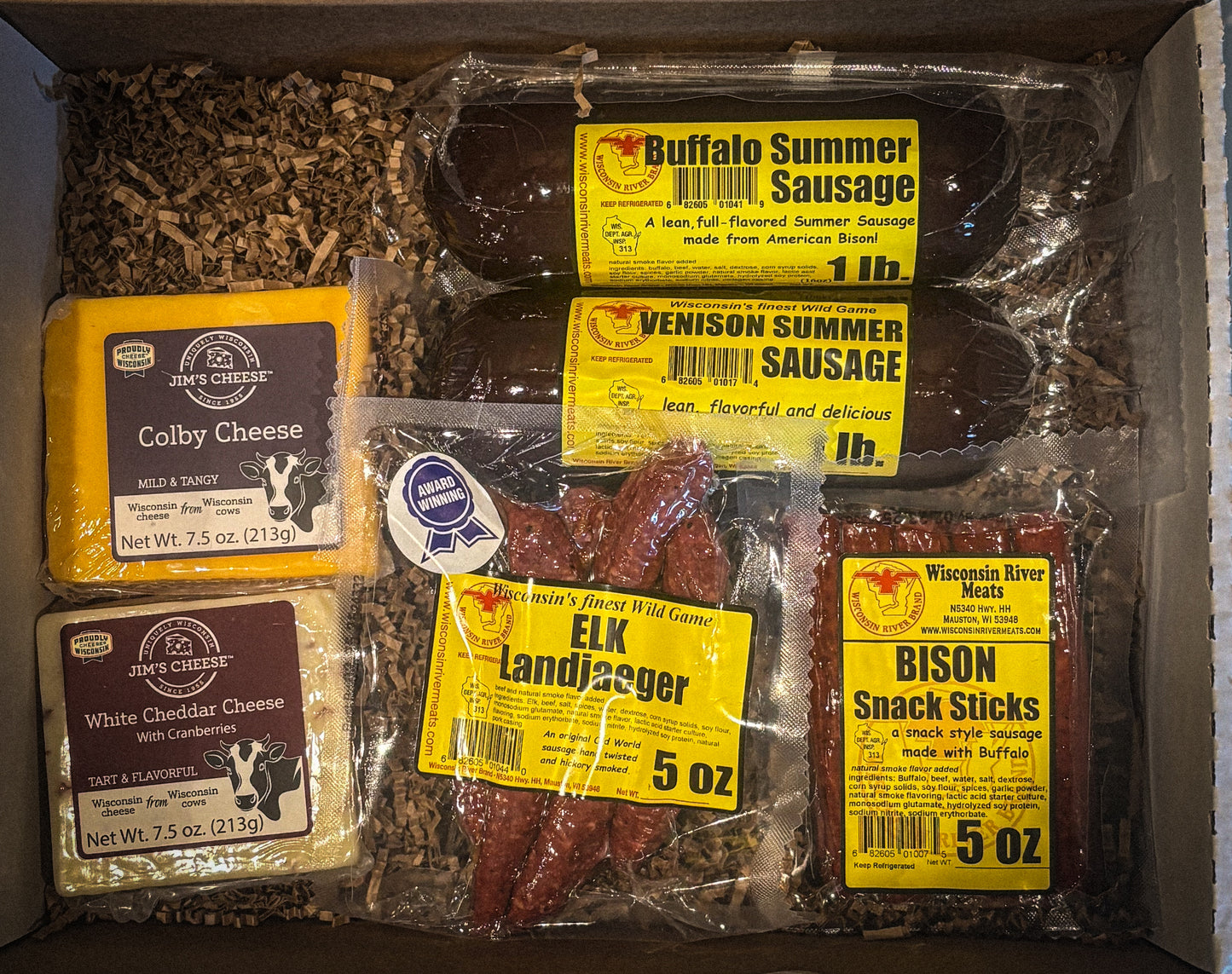 Outdoorsman Gift Basket provides high protein wild game meats for the sportsman in your life.