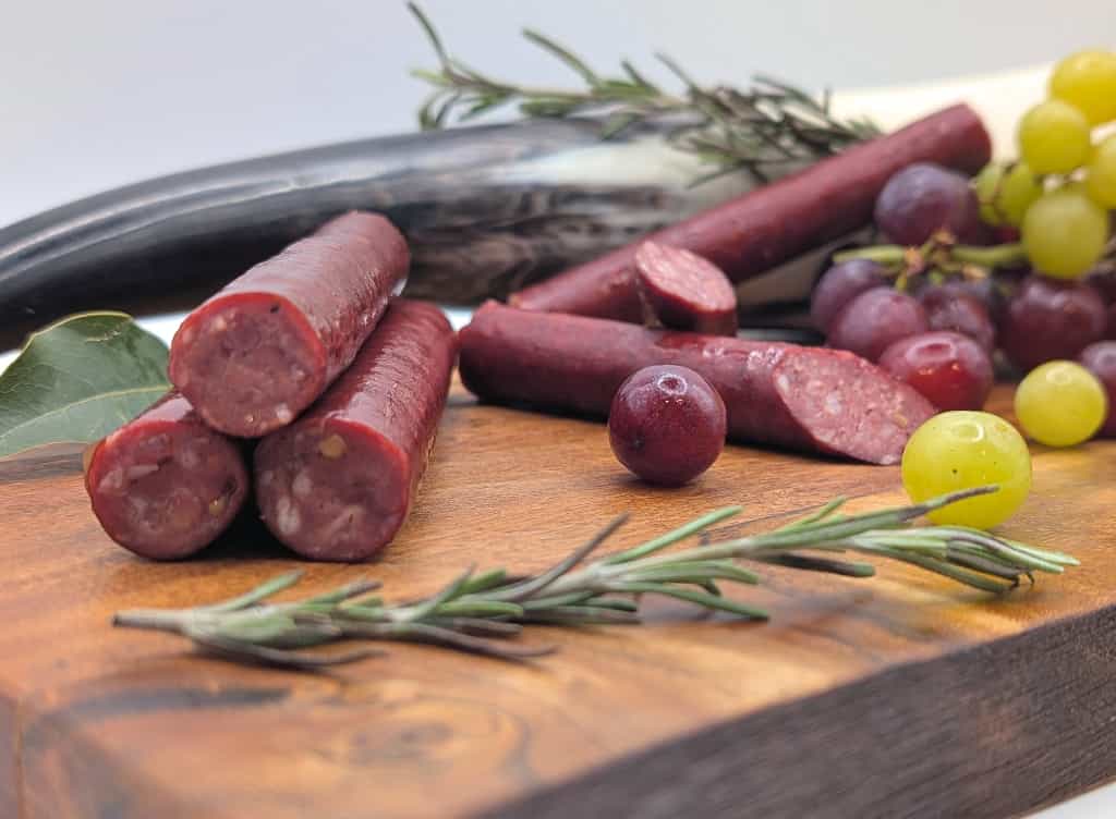 Wisconsin River Meats buffalo snack sticks display for retail stores