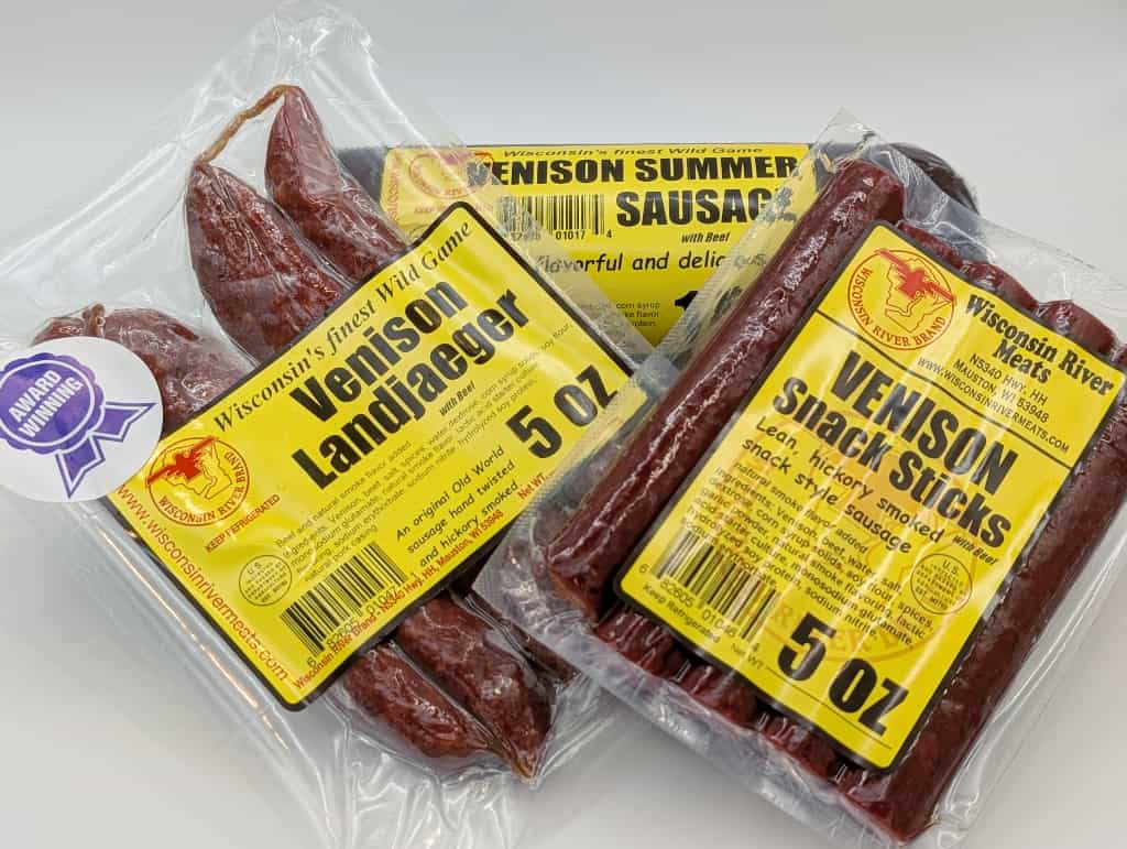 Venison combo gift pack from Wisconsin River Meats featuring smoked deer snacks