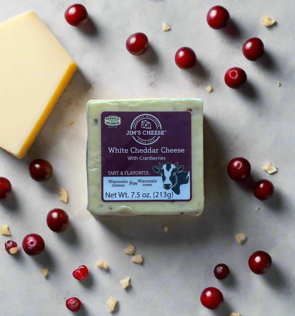 White cheddar cheese with cranberries – sweet and tangy cheese perfect for charcuterie boards