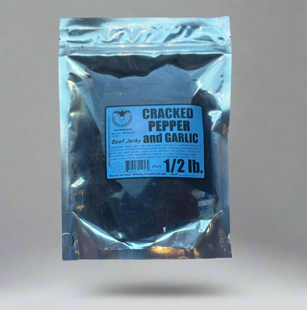Garlic pepper beef jerky – high-protein snack with coarse black pepper and roasted garlic