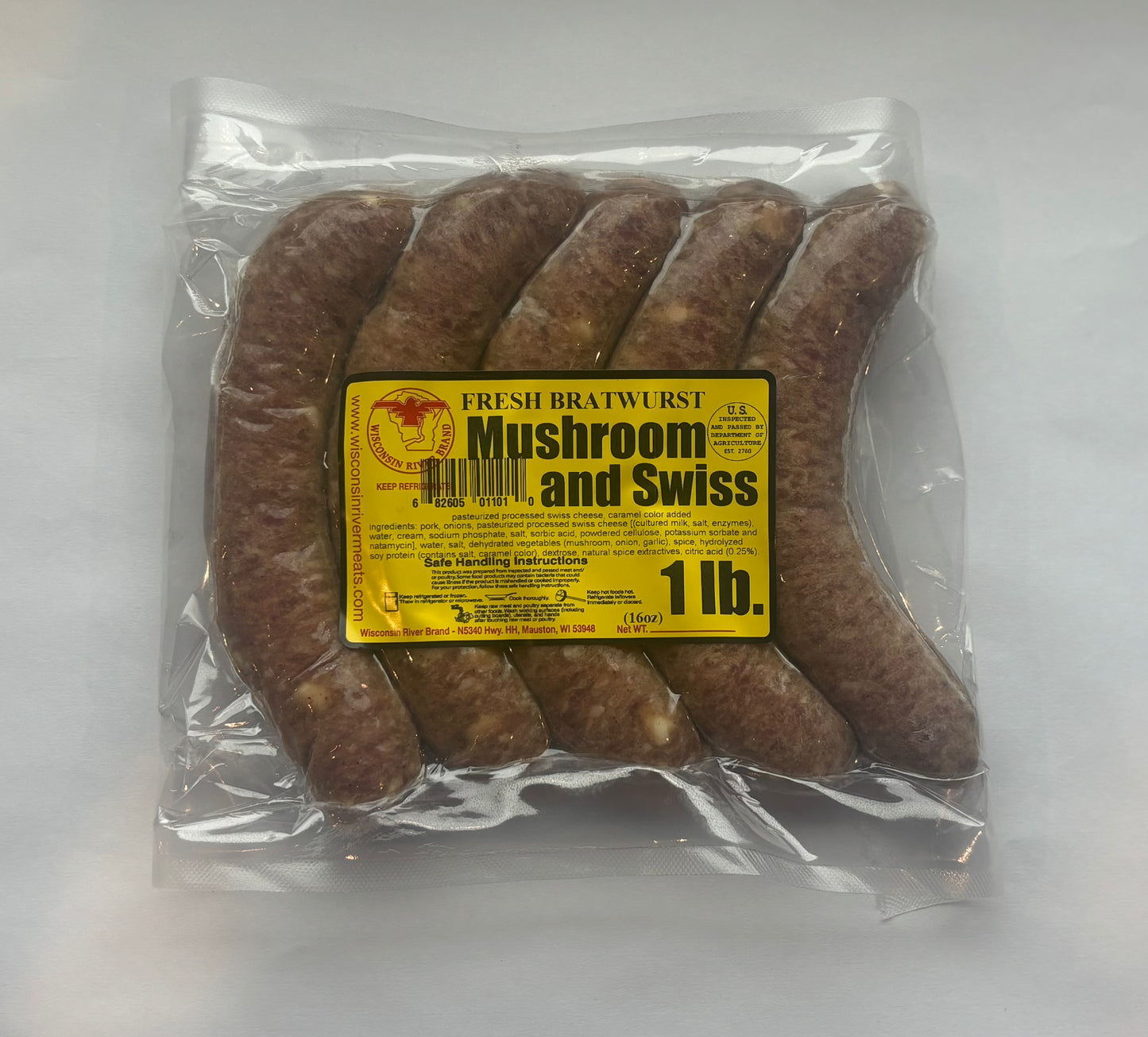 Mushroom Swiss Bratwurst (2lbs)