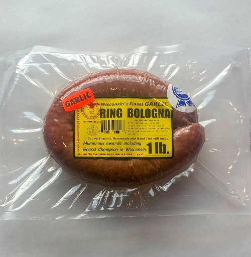 1 lb vacuum‑sealed smoked garlic ring bologna – ready‑to‑eat hickory‑smoked beef and pork sausage, coarse‑ground, high‑protein snack