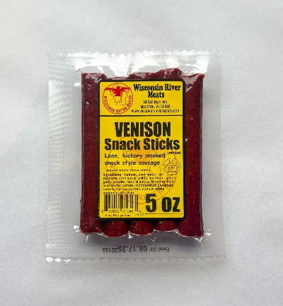 Three 5 oz vacuum‑sealed venison meat snack sticks – ready‑to‑eat wild game meat sticks, protein-rich deer sausage