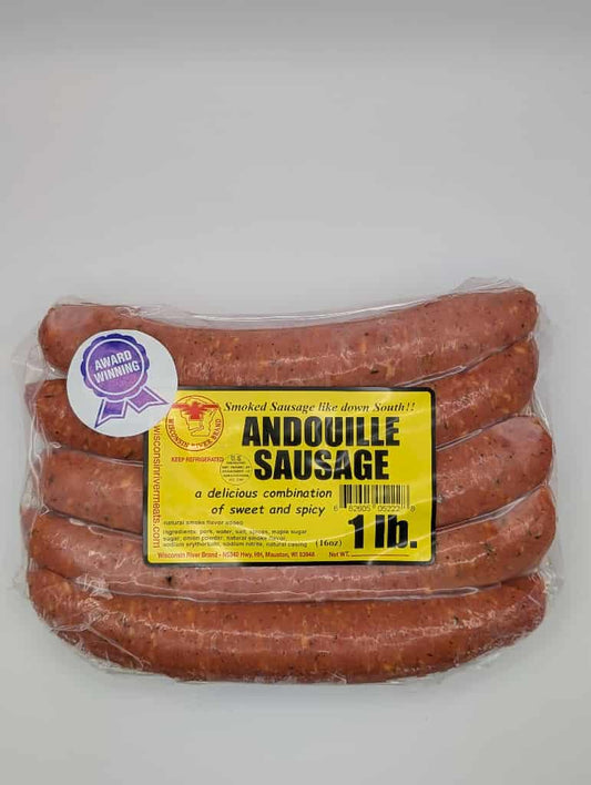 Andouille sausage 1 lb from Wisconsin River Meats, smoked Cajun style pork sausage