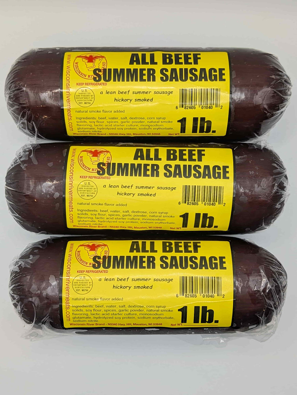 3 lb beef summer sausage from Wisconsin River Meats, made with premium beef and bold smoky flavor
