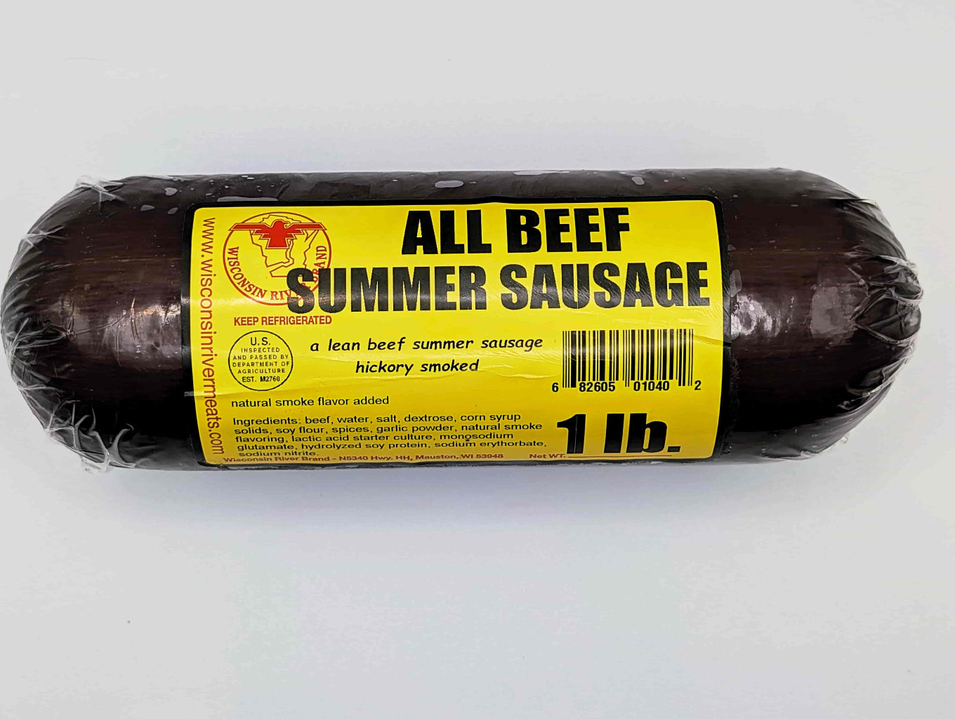 Wisconsin River Meats 1 lb beef summer sausage, handcrafted and slow-smoked in Wisconsin