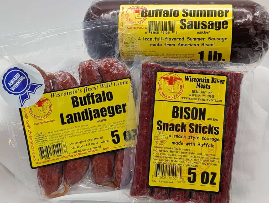 Buffalo combo gift pack from Wisconsin River Meats featuring smoked bison snacks