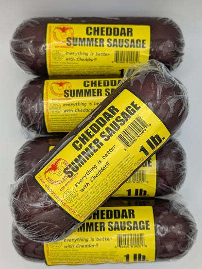 Wisconsin River Meats cheddar summer sausage 5 lb, slow-smoked beef sausage with cheddar cheese