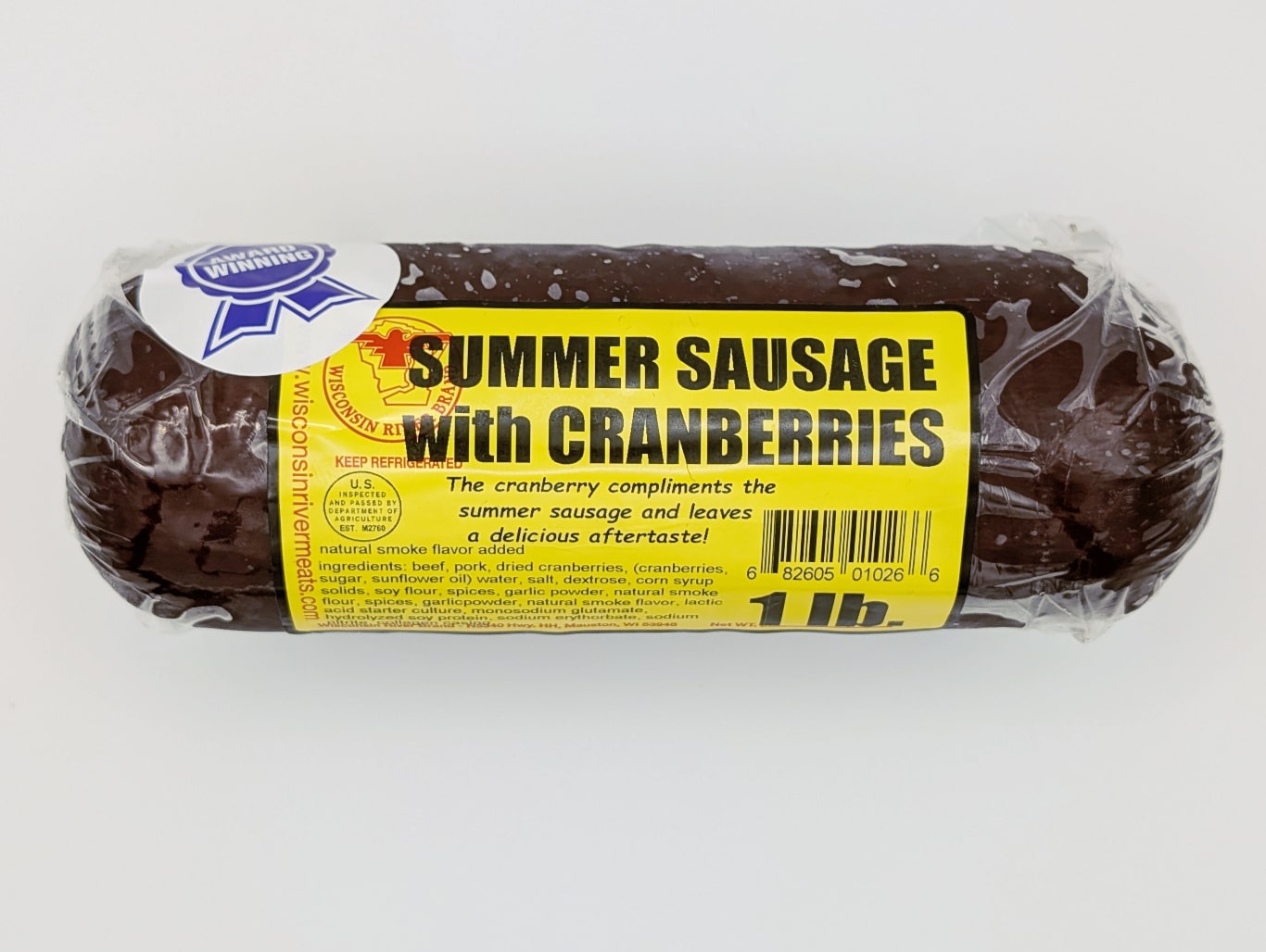 Wisconsin River Meats 1 lb cranberry summer sausage, handcrafted beef sausage made with real cranberries