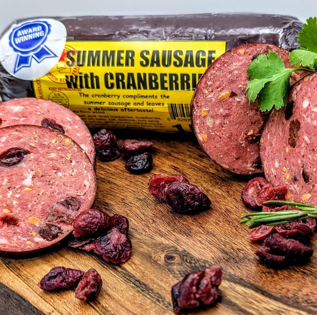 Wisconsin River Meats 1 lb cranberry summer sausage, handcrafted beef sausage made with real cranberries