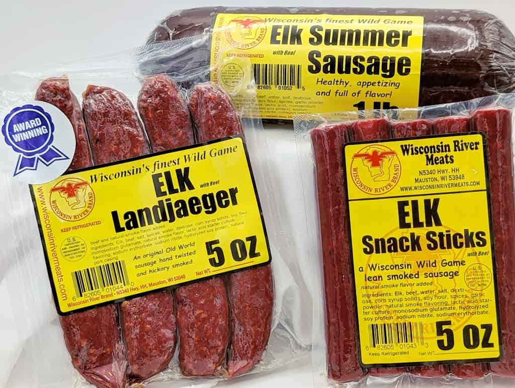 Elk combo gift pack from Wisconsin River Meats featuring smoked elk snacks