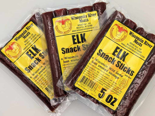 Elk snack sticks 3 pack from Wisconsin River Meats, smoked elk snack sticks