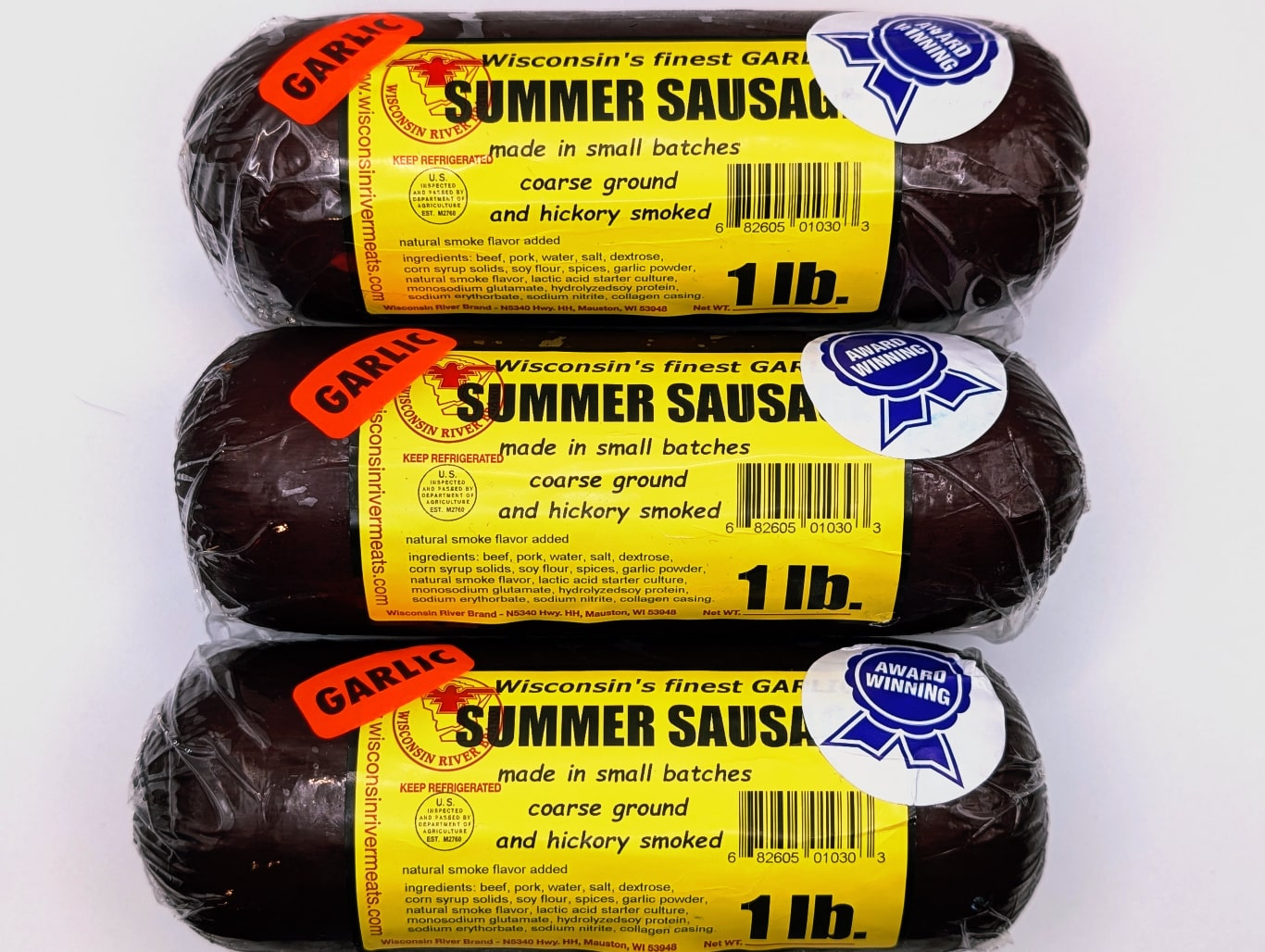 Wisconsin River Meats 3 lb garlic summer sausage, handcrafted beef sausage with bold garlic flavor