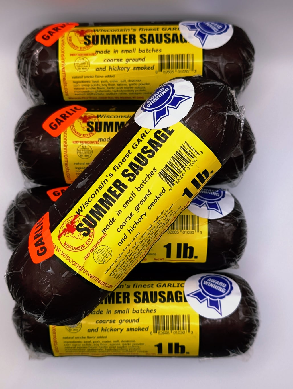 Wisconsin River Meats 5 lb garlic summer sausage, handcrafted beef sausage with bold garlic flavor