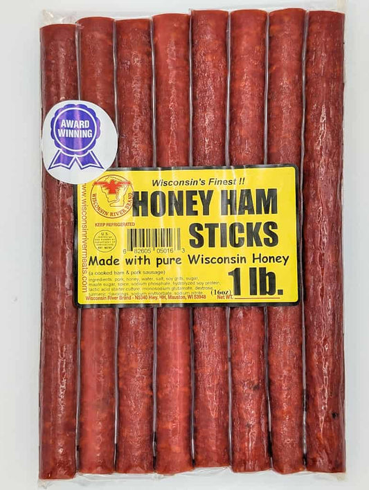 Honey ham snack sticks 1 lb from Wisconsin River Meats, sweet smoked pork snack sticks