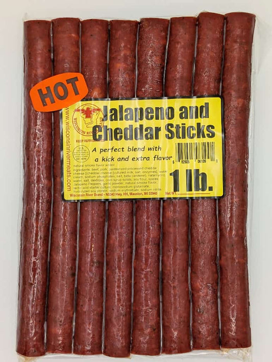 Jalapeño cheddar beef sticks 1 lb from Wisconsin River Meats, smoked beef snack sticks with cheese