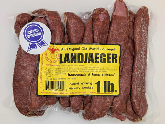 Landjaeger sausage 1 lb from Wisconsin River Meats, smoked beef and pork snack sticks