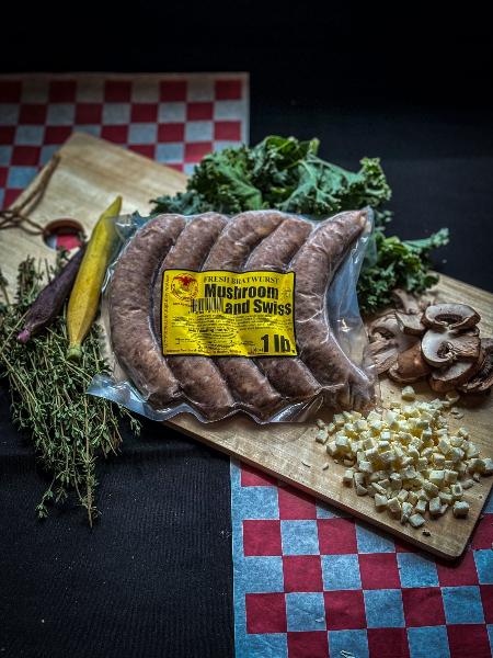 Mushroom Swiss Bratwurst (2lbs) - Wisconsin River Meats 
