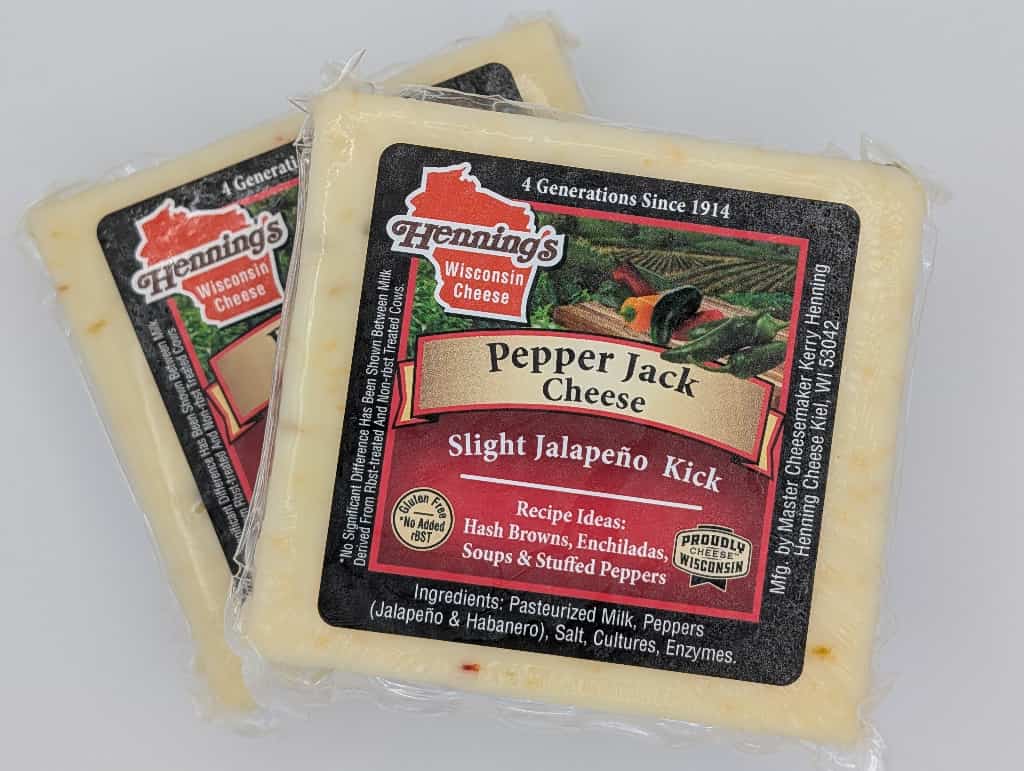 Pepper jack cheese 2 lb from Wisconsin River Meats, spicy Wisconsin cheese with peppers