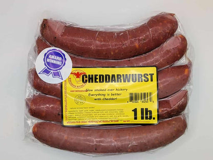 Smoked cheddarwurst 1 lb from Wisconsin River Meats, smoked sausage with Wisconsin cheddar