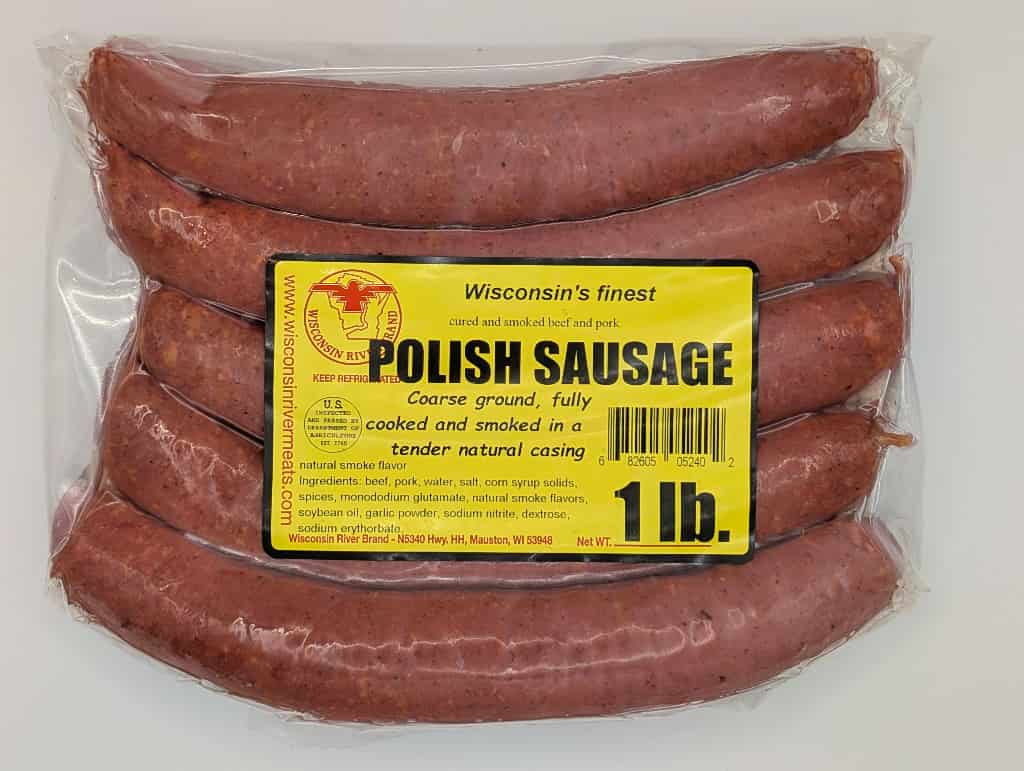 Smoked Polish sausage 1 lb from Wisconsin River Meats, traditional smoked Polish sausage