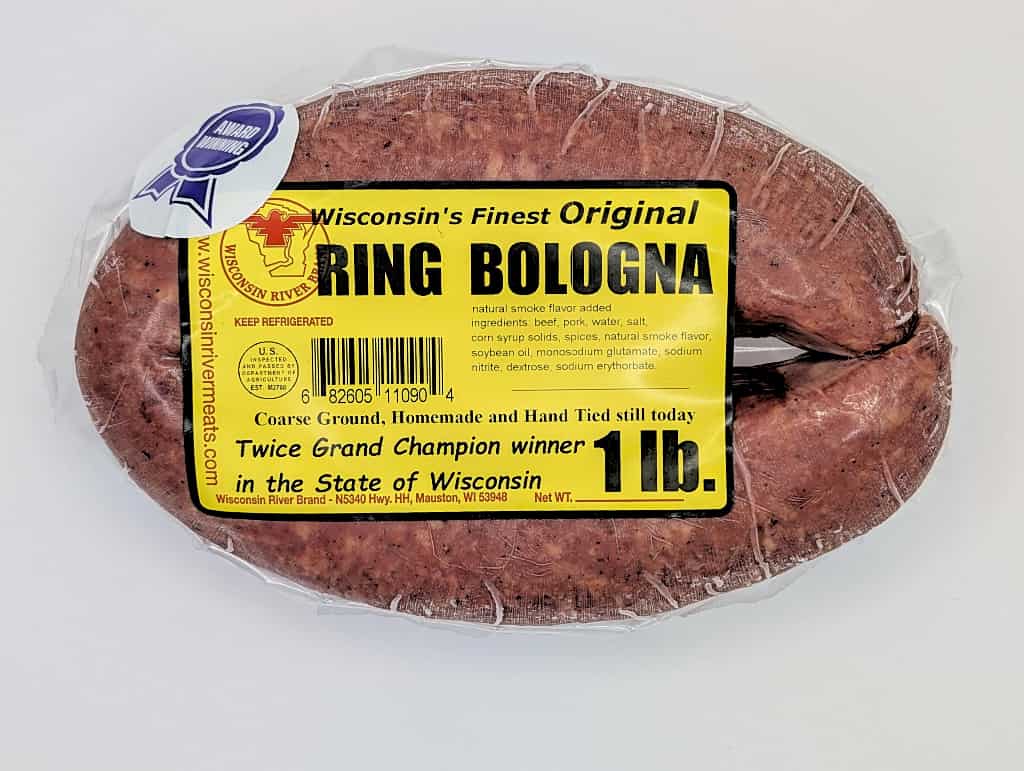 Smoked ring bologna 1 lb from Wisconsin River Meats, traditional smoked bologna sausage