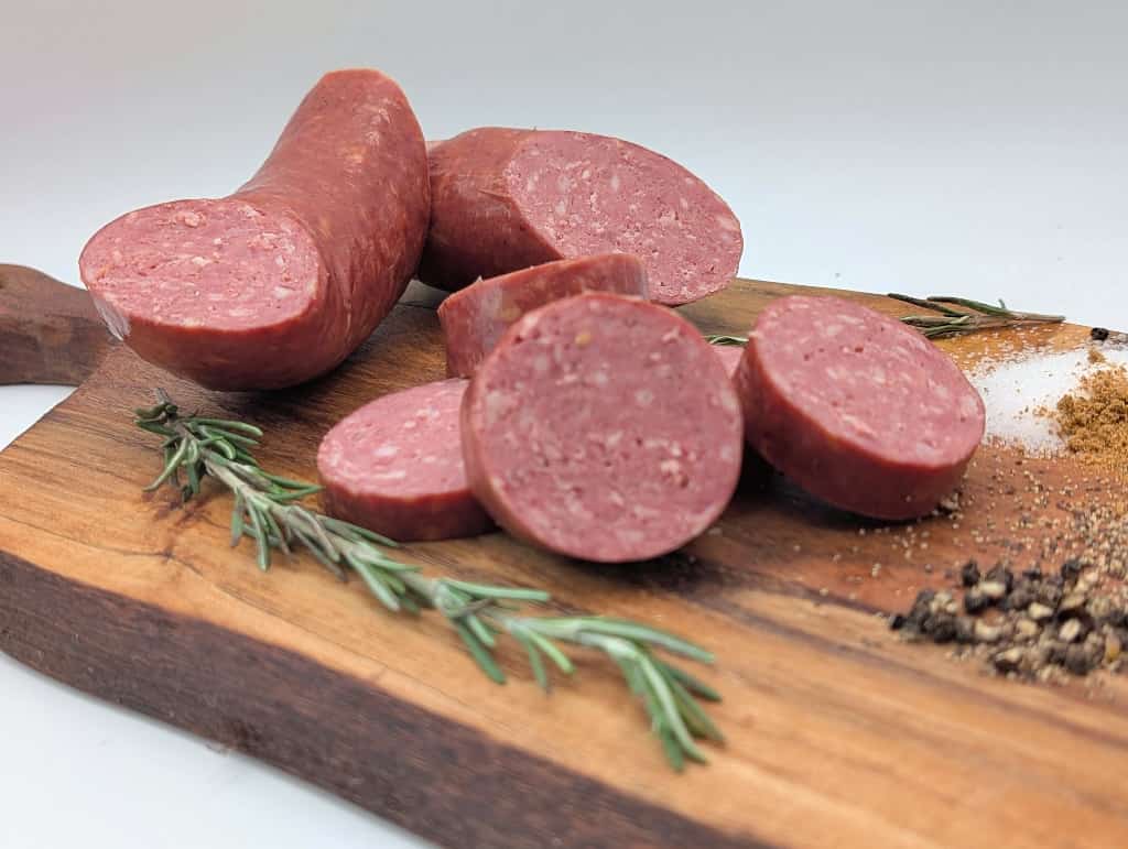 Smoked ring bologna retail display 2 from Wisconsin River Meats, traditional smoked bologna sausage