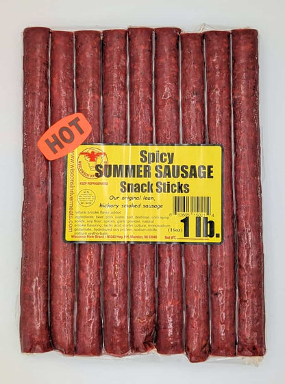 Spicy beef sticks 1 lb from Wisconsin River Meats, smoked beef snack sticks with heat