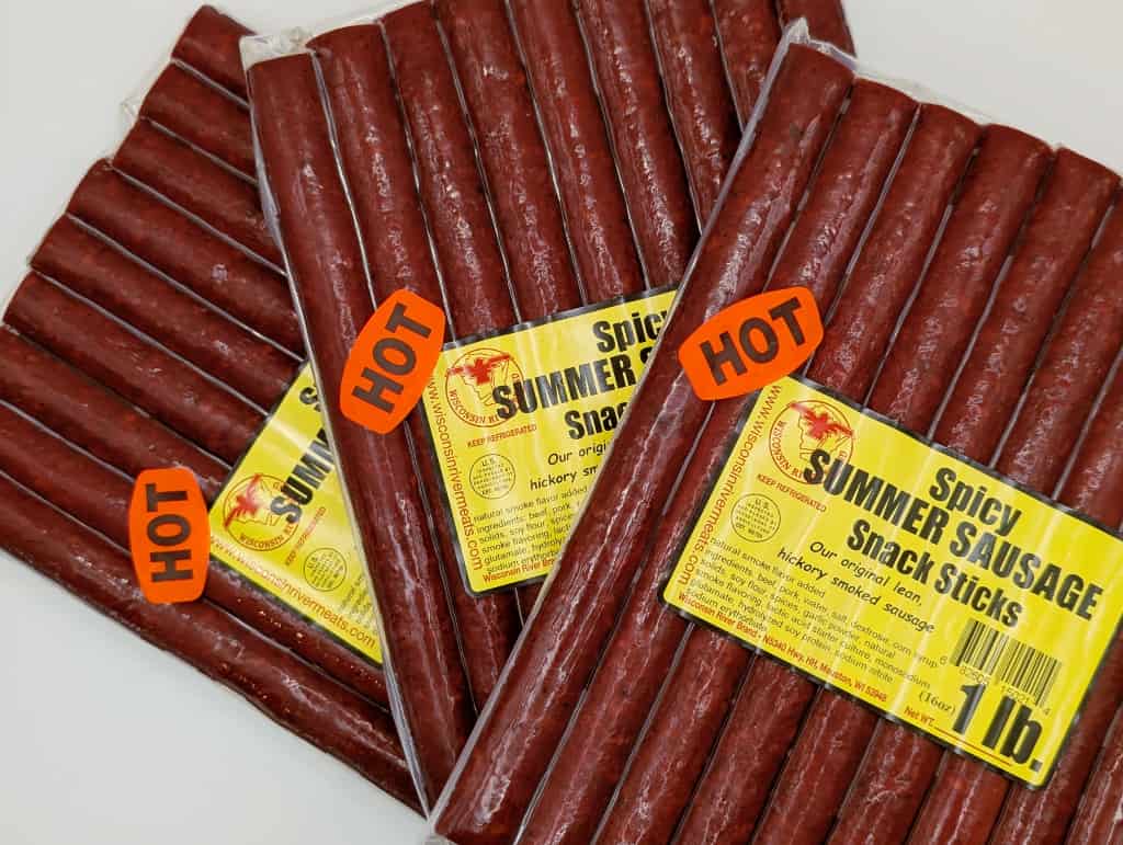 Spicy beef sticks 3 lb from Wisconsin River Meats, smoked beef snack sticks with heat