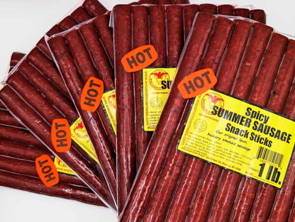 Spicy beef sticks 5 lb from Wisconsin River Meats, smoked beef snack sticks with heat