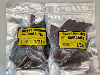 1 pound sweet bourbon beef jerky with smoky sweetness and tender beef