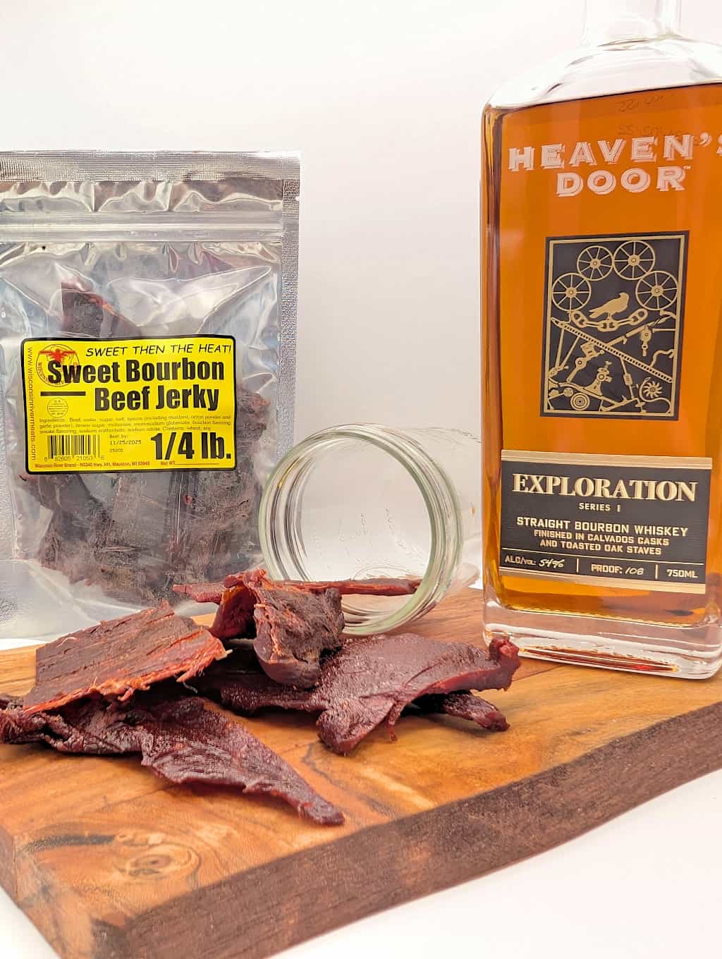 4 oz sweet bourbon beef jerky made with premium beef and rich bourbon-infused flavor