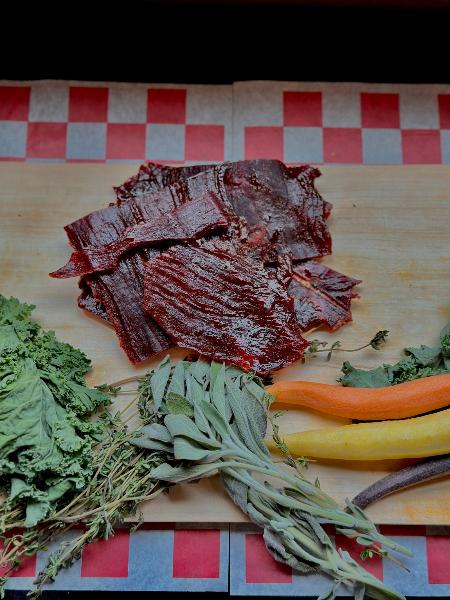 Sweet Bourbon Beef Jerky, a high protein low carb meat snack from Wisconsin River Meats 