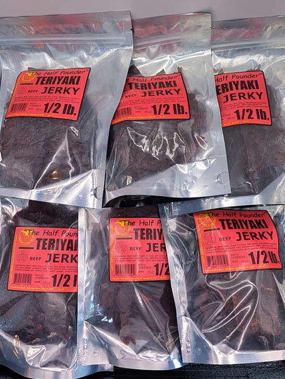 Teriyaki beef jerky 3 lb from Wisconsin River Meats, sweet and savory hardwood smoked beef jerky