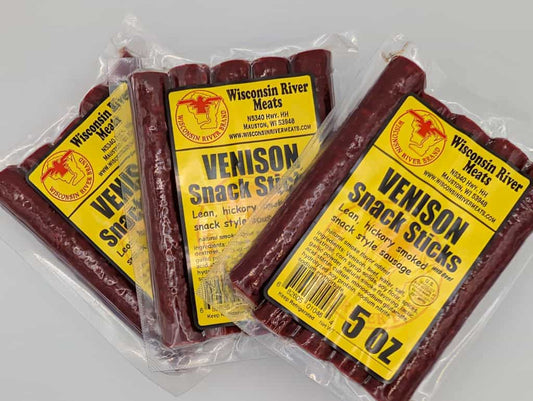 Venison meat sticks 3 pack from Wisconsin River Meats, smoked deer snack sticks