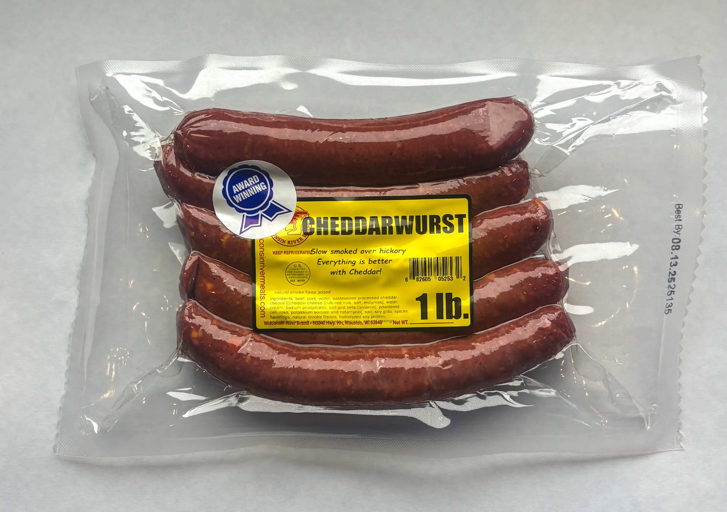 2lb smoked cheddarwurst – juicy sausage with real cheddar cheese and smoky flavor