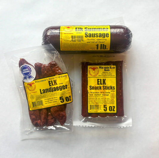 Elk meat variety pack – high-protein elk sausage, summer sausage, and jerky combo
