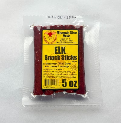 Three 5 oz vacuum‑sealed elk meat snack sticks – ready‑to‑eat wild game protein sticks