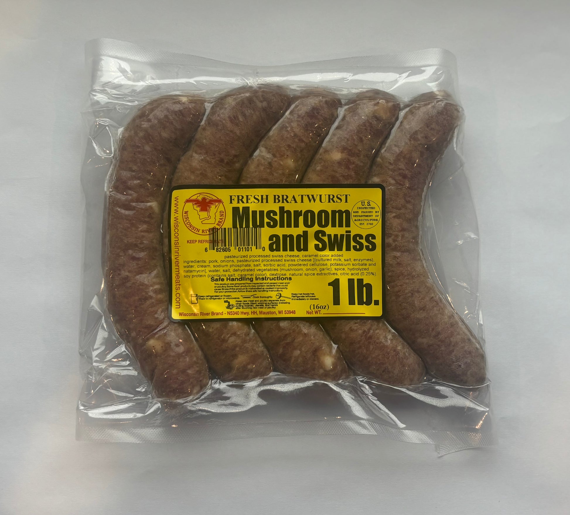 Mushroom Swiss Bratwurst (2lbs)