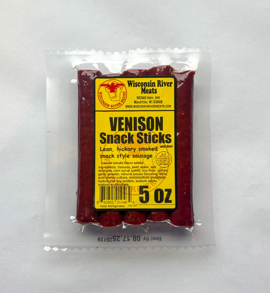 Venison Meat Sticks, high protein low carb deer sausage snacks, shipped in 3 5 oz. pkgs. from Wisconsin River Meats 